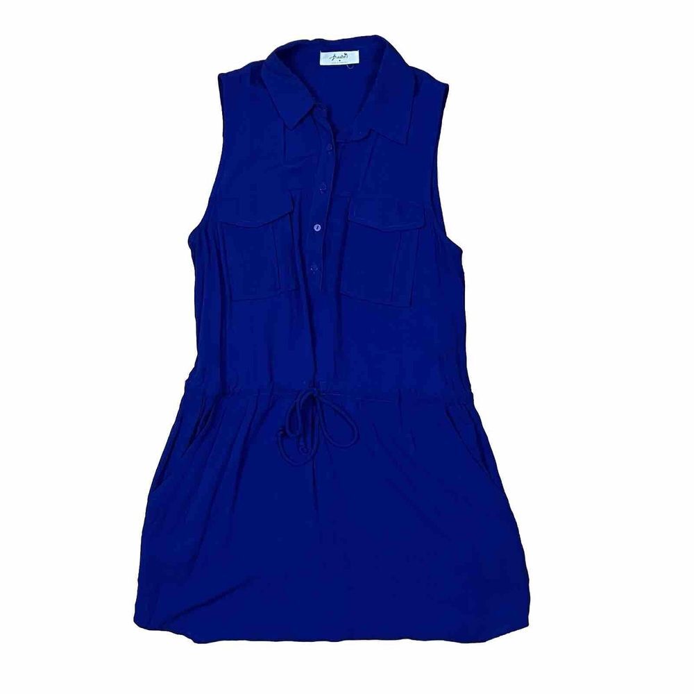 Freebird Shirt Dress Women Medium Royal Blue Sleeveless Utility Drawstring Waist